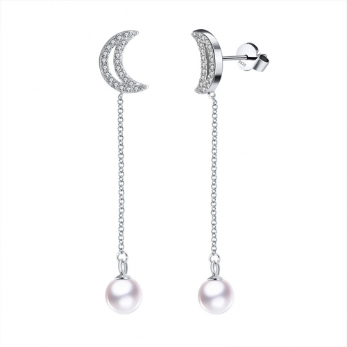 moon star pearl earrings in 925 sterling silver